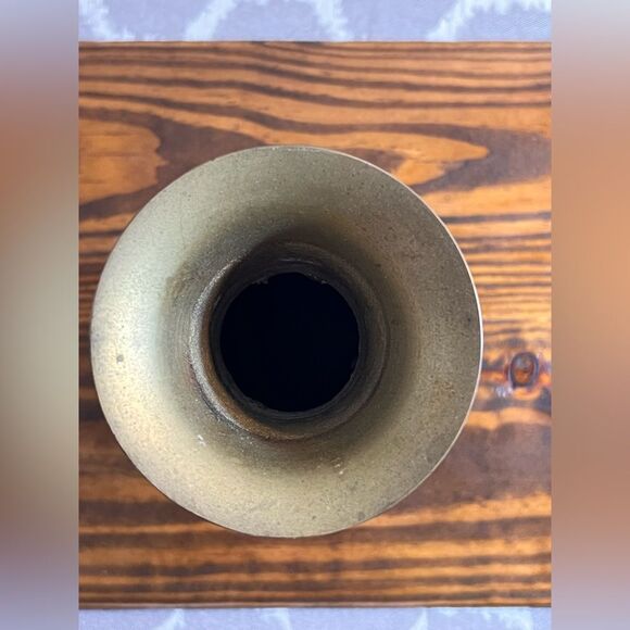 Vintage Black and Etched Brass Vase w enameled colorful painting, unique decor - Picture 2 of 8